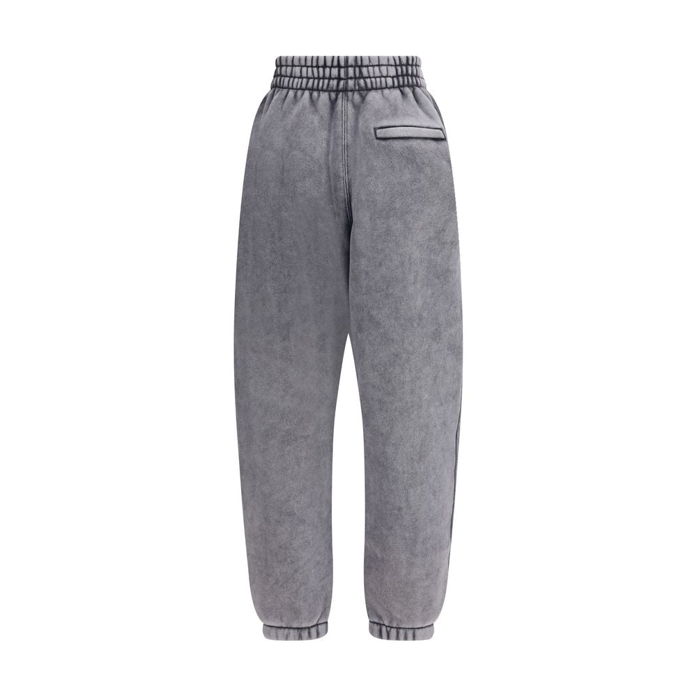 Alexander Wang Gray Cotton Joggers with elastic waistband and zip pockets, featuring puff-print logo in washed blue bicoloring.