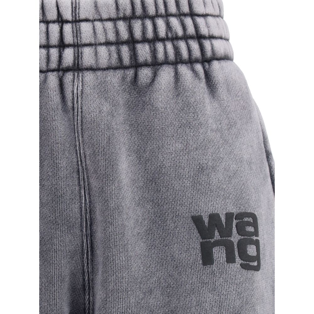 Close-up of Alexander Wang Gray Cotton Joggers with puff-print logo and elastic waistband.
