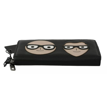 Dolce & Gabbana Black Leather #DGFAMILY Zipper Continental Mens Wallet