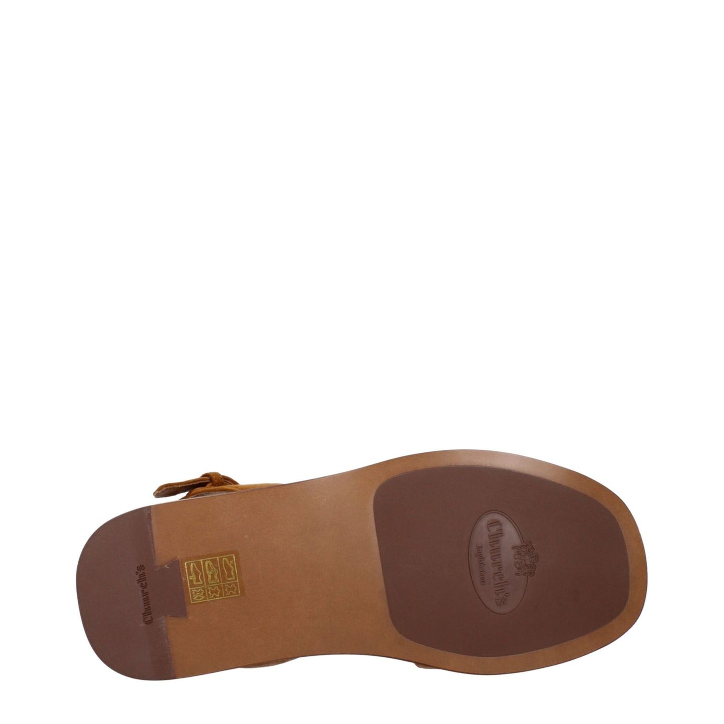 Sole of Church's Brown Leather Sandals with code F84583, featuring durable craftsmanship and premium suede in brown, shown in detail.