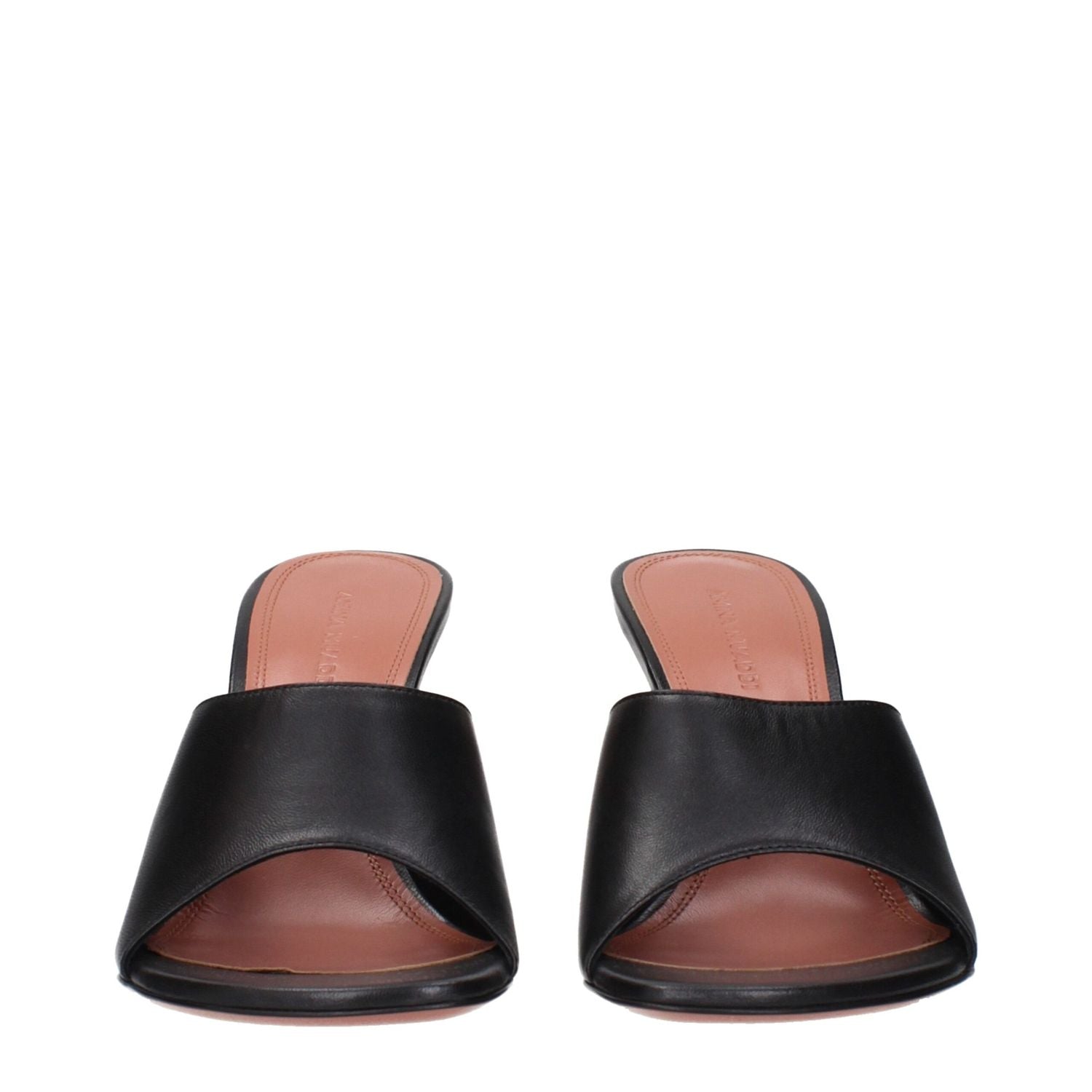 Amina Muaddi Black Leather Stiletto Heel Sandals