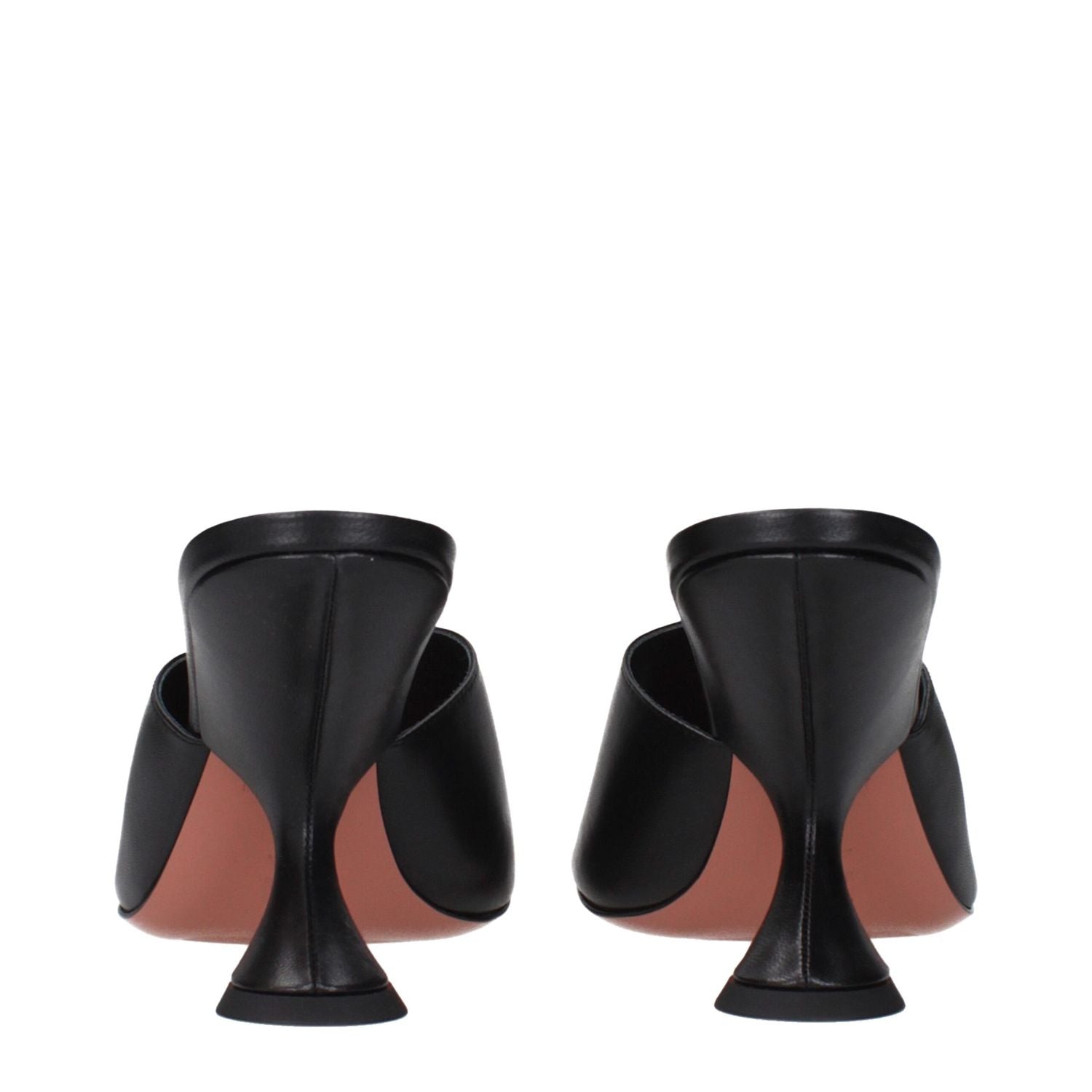 Amina Muaddi Black Leather Stiletto Heel Sandals