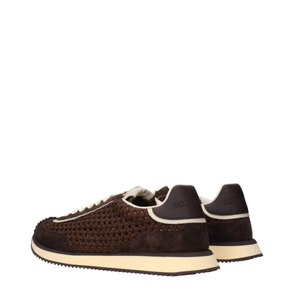 Dolce & Gabbana Brown Fabric Low Top Sneakers with front and back logo detailing, side view.