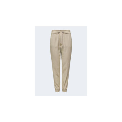 Only Beige Viscose Casual Pants with elastic cuffs and pull-up design for women, offering comfort and style in soft viscose fabric.