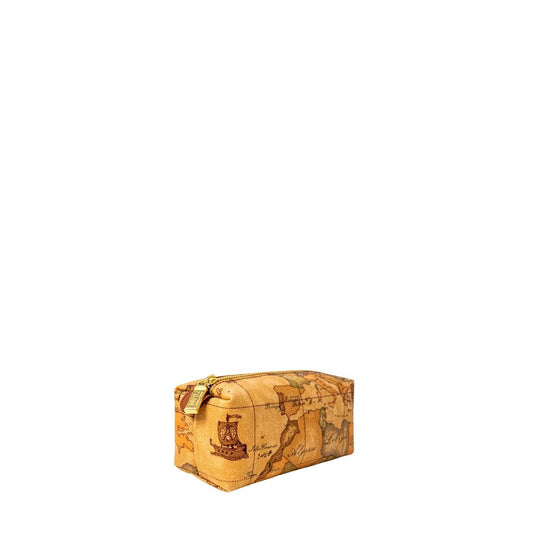 Alviero Martini Prima Classe Beige Cotton Clutch Bag with elegant map design for versatile use.