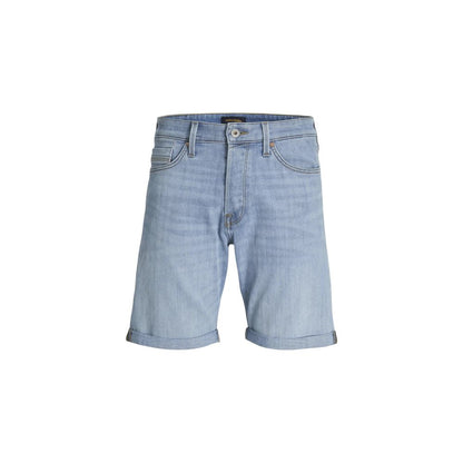 Jack Jones Light Blue Cotton Bermuda Shorts with rolled-up hem, perfect for casual style and flexible fit.