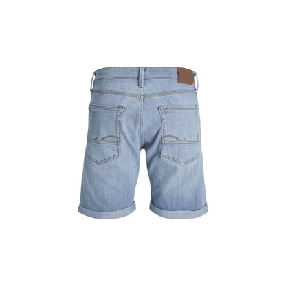 Back view of Jack Jones Light Blue Cotton Bermuda Shorts with rolled-up hem and straight cut, showing pocket detailing.