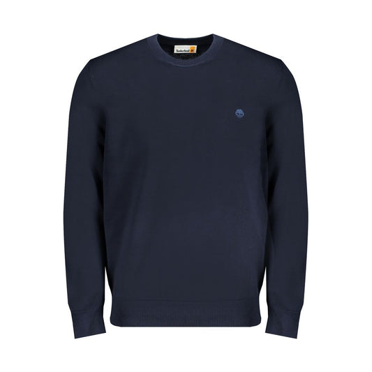 Alt Tag: Timberland Blue Cotton Sweater with crew neck, long sleeves, and logo, made from 100% organic cotton.