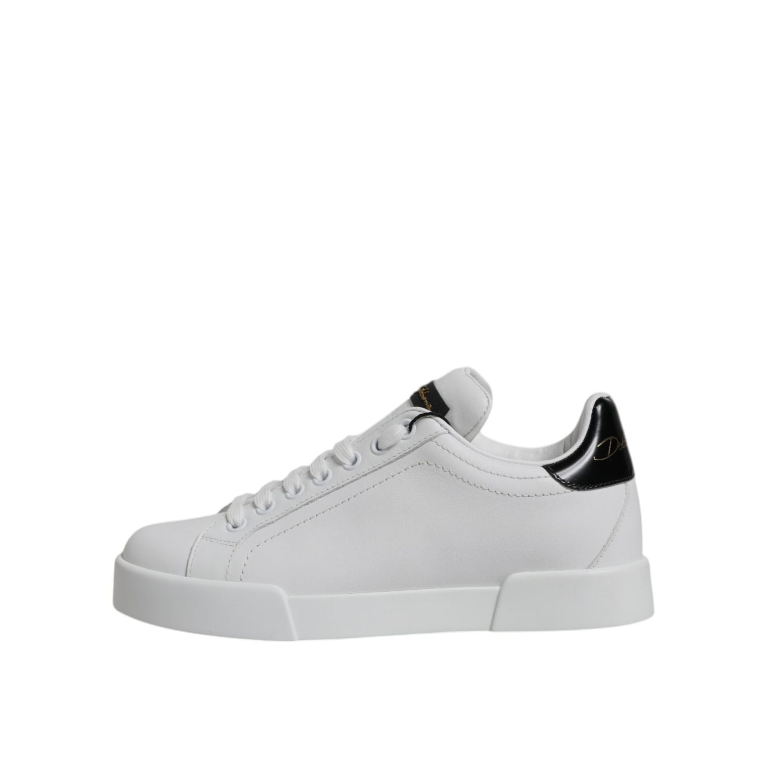 Dolce & Gabbana White Black Leather Low Top Sneakers Shoes