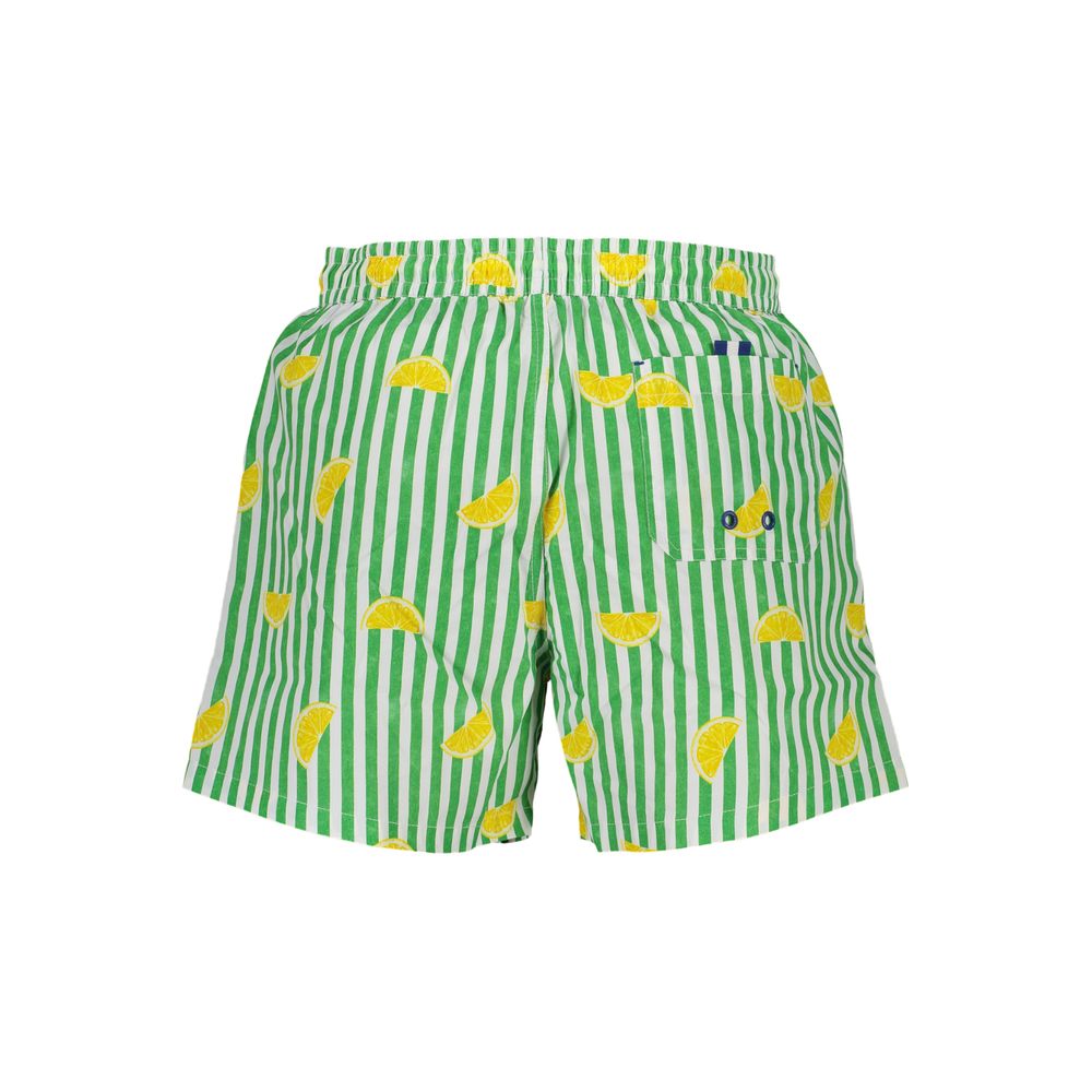 North Sails Green Polyester Swimwear with stripes, lemons, elastic waist, rear pocket, and logo, made from organic cotton.