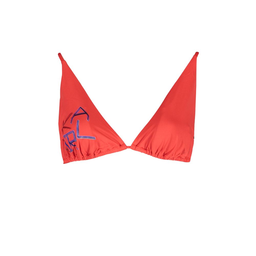 Karl Lagerfeld Red Elastane Swimwear - triangle bikini top with logo, contrasting details, and lace closure.