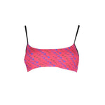 Karl Lagerfeld Red Elastane Swimwear bandeau top with logo, lined interior, removable padding, neck lacing, and clip closure.