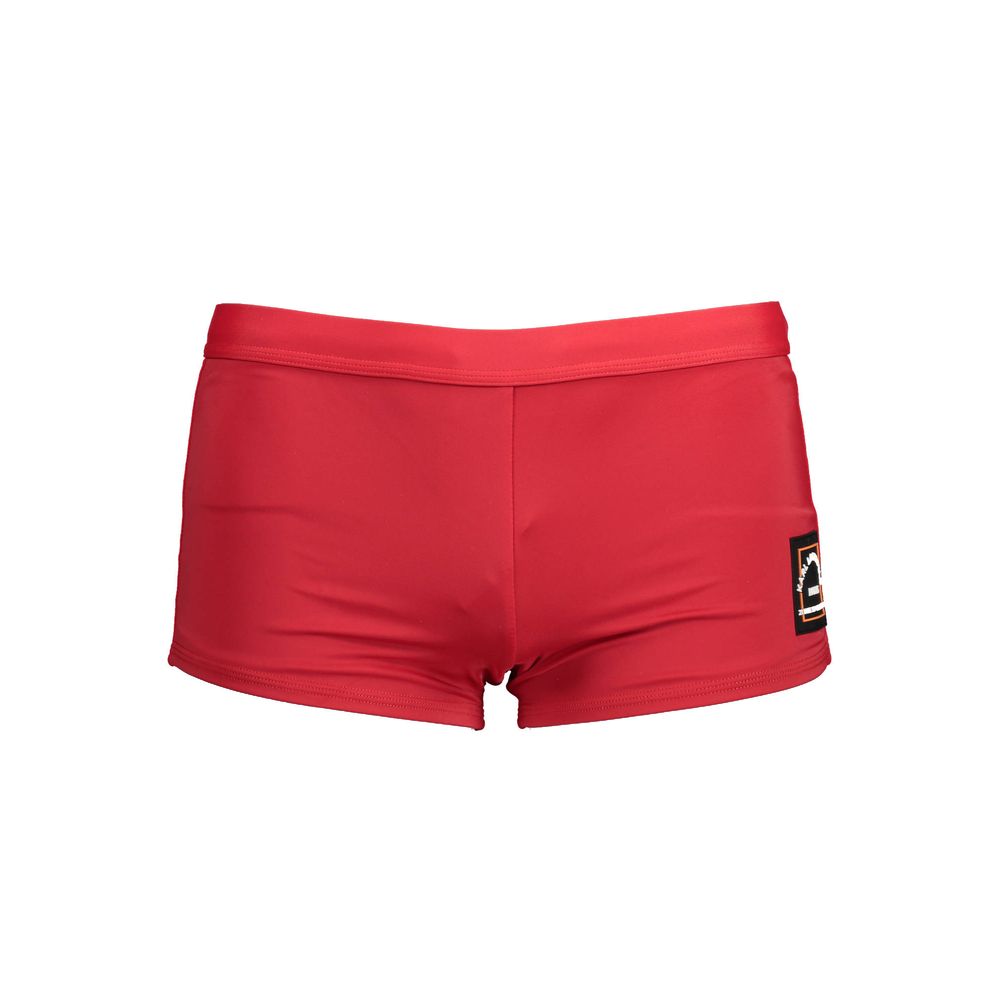 Karl Lagerfeld Red Elastane Swimwear, swim shorts with elastic waistband, laces, and logo application for stylish beachwear.