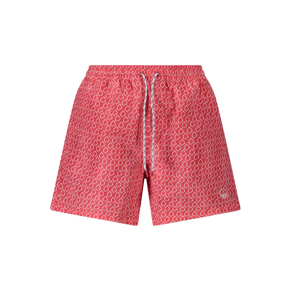 North Sails Red Polyester Swimwear featuring patterned red swim boxers with elastic waist, laces, pockets, and logo detail.