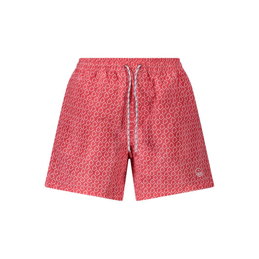 North Sails Red Polyester Swimwear featuring patterned red swim boxers with elastic waist, laces, pockets, and logo detail.