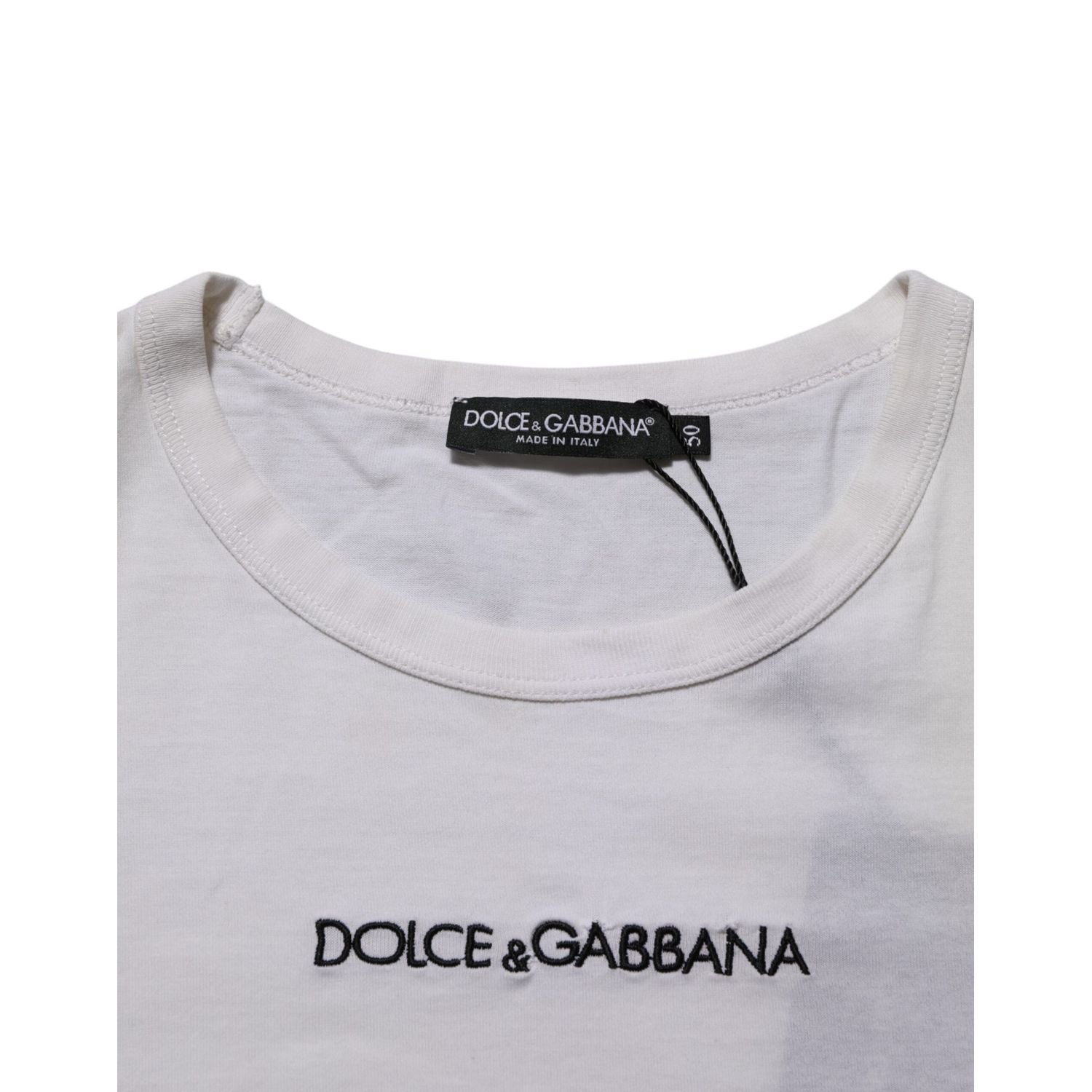 Dolce & Gabbana White Logo Print Cotton Crew Neck Men T-shirt