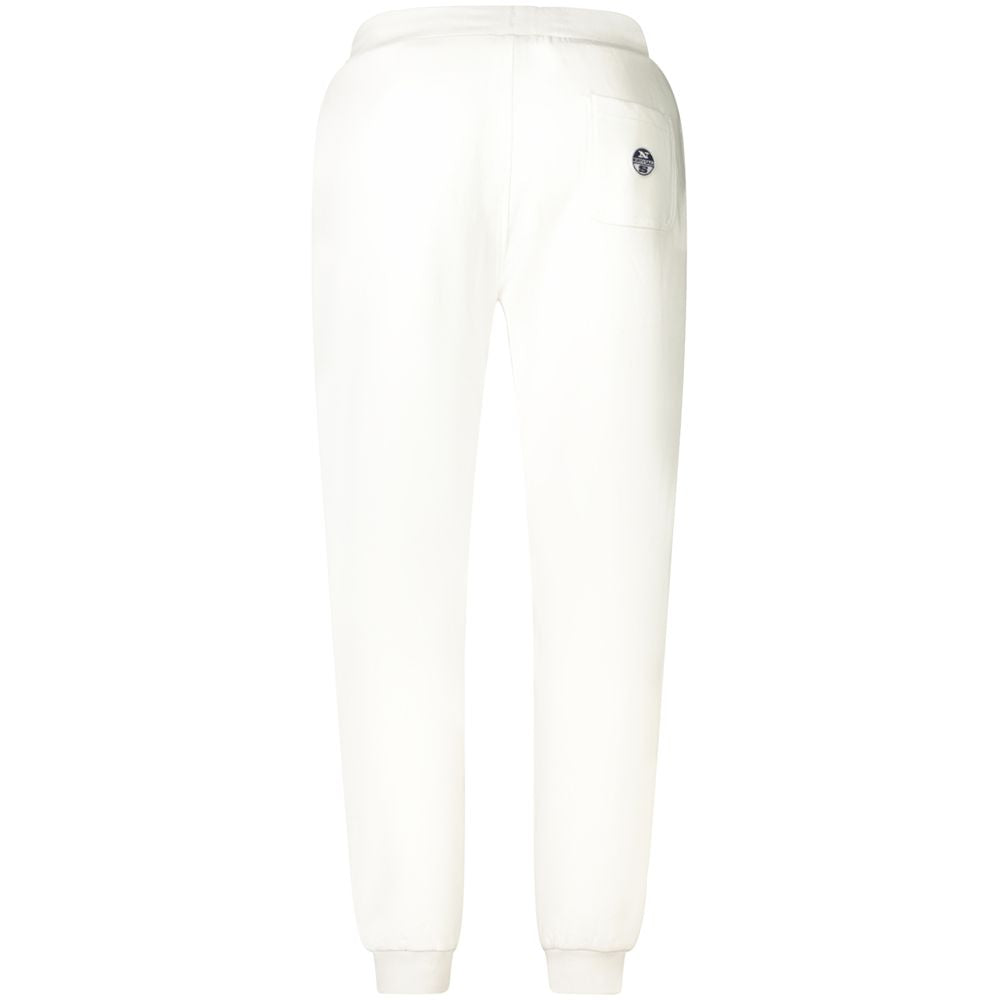 North Sails White Cotton Pant with brushed sports design, waistband laces, three pockets, ankle cuffs, and logo applique.