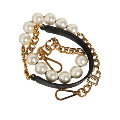 Dolce & Gabbana Black Leather Pearl Chain Bag Accessory Shoulder Strap