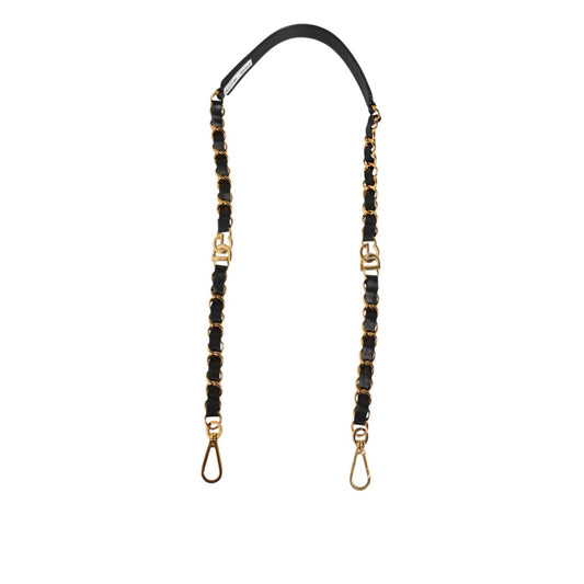 Dolce & Gabbana Black Leather Gold Chain Bag Accessory Shoulder Strap