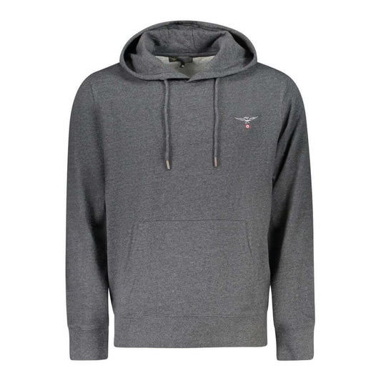 Accademia Militare Gray Recycled Cotton Men Sweater with hood and embroidery, made from eco-friendly materials.