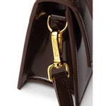 Jacquemus Brown Leather Handbag with gold hardware close-up view