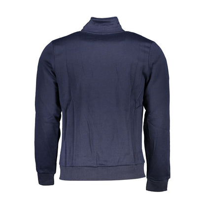 Gianmarco Venturi Blue Cotton Sweatshirt with long sleeves, fleece material, 2 pockets, zip, and logo embroidery, back view