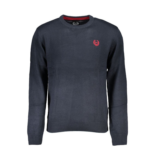 Gianmarco Venturi Blue Cotton Sweater with long sleeves, crew neck, embroidery, and logo.