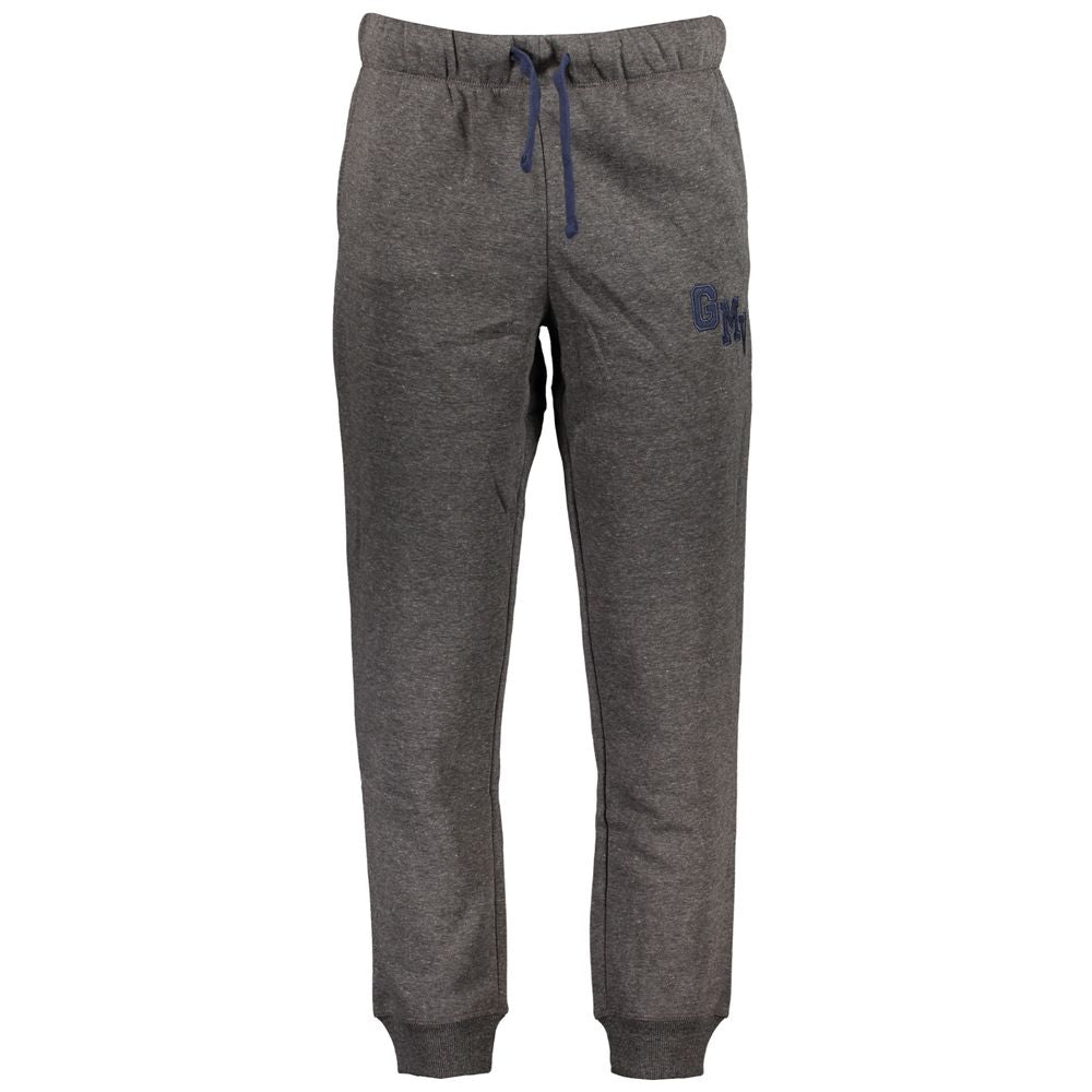 Gianmarco Venturi Gray Cotton Pant, fleece sports trousers with elastic waist and laces, featuring 3 pockets, ankle cuff, embroidery logo.