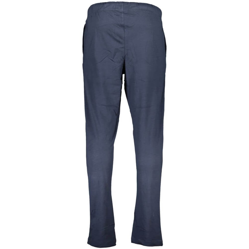 Gianmarco Venturi Blue Cotton Pant with elastic waist, laces, and contrasting details, featuring logo embroidery on sports trousers.