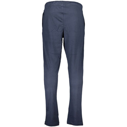 Gianmarco Venturi Blue Cotton Pant with elastic waist, laces, and contrasting details, featuring logo embroidery on sports trousers.