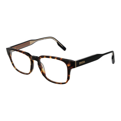 Ermenegildo Zegna Brown Acetate Glasses (Frames) - full-rim rectangle style with demo lenses and branded case, size 53-18-145.