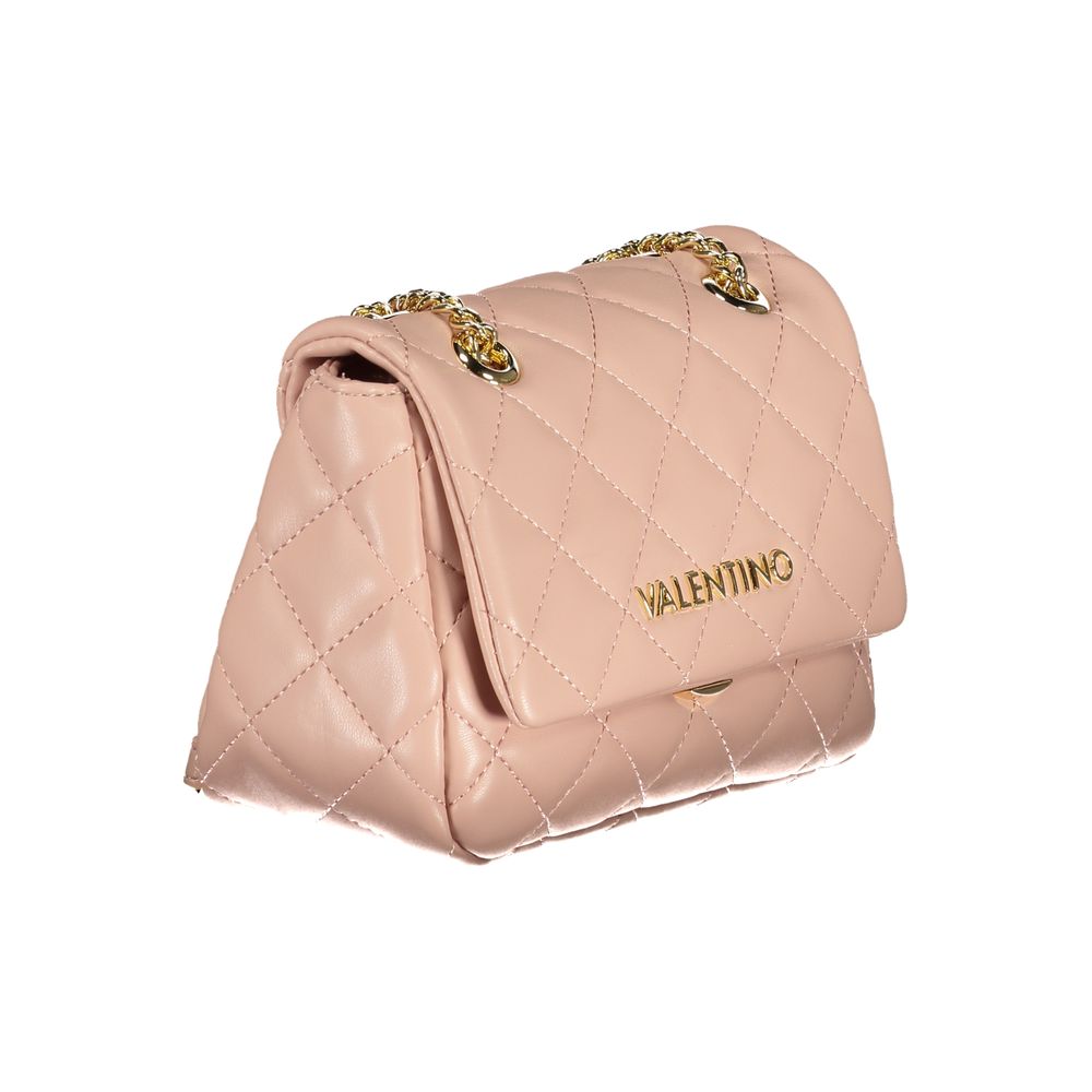 Mario Valentino Pink Polyethylene Women Handbag with chain and Valentino logo, eco-conscious design, secure clip closure, stylish accessory