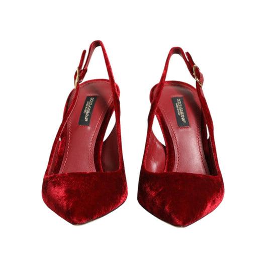 Dolce & Gabbana Red Suede High Heels Slingbacks Sandals Shoes
