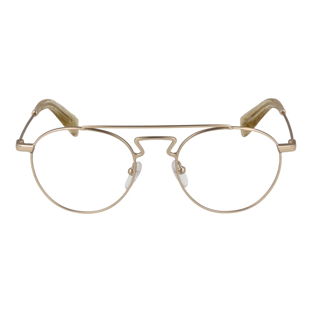 Yohji Yamamoto Gold Metal Glasses (Frames), full-rim aviator style for men, gold metal frame with demo lenses, size 50-20-145.