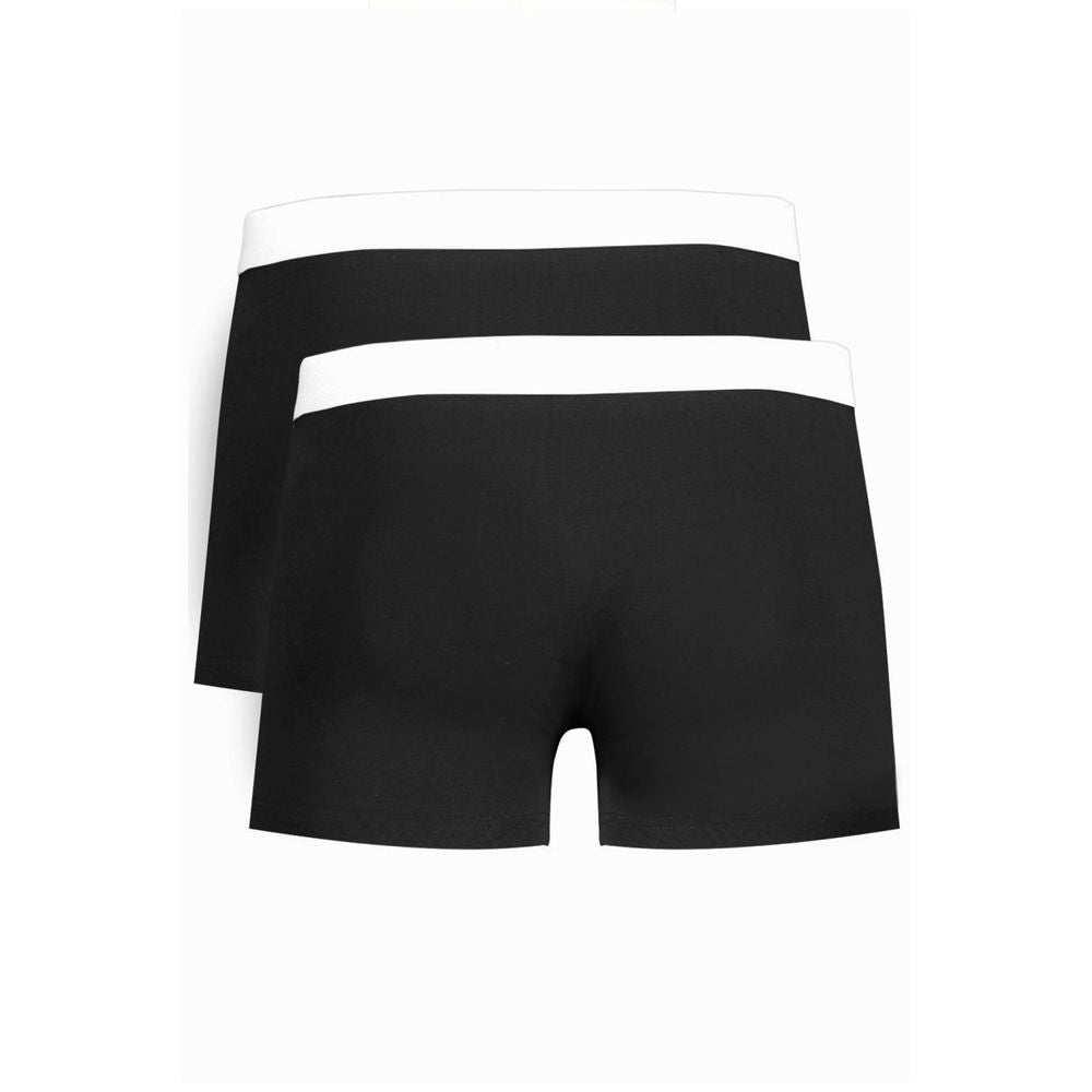 Trussardi Black Cotton Underwear - Basic Boxer Parigamba with Elastic Waistband and Logo Print, Bi-Pack