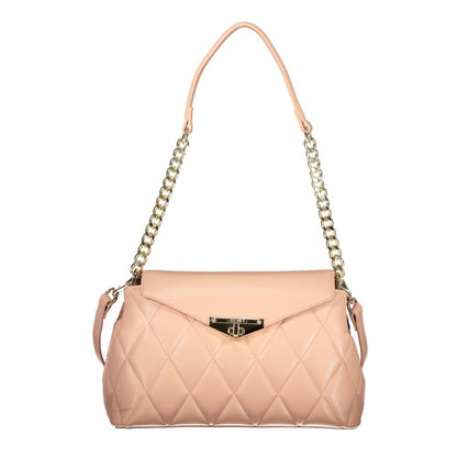 Mario Valentino Pink Polyethylene Women Handbag with chain handle and adjustable strap, featuring luxe design and functional pockets.