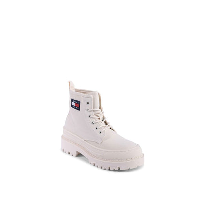 Tommy Hilfiger Beige Recycled Cotton Lace-Up Boots