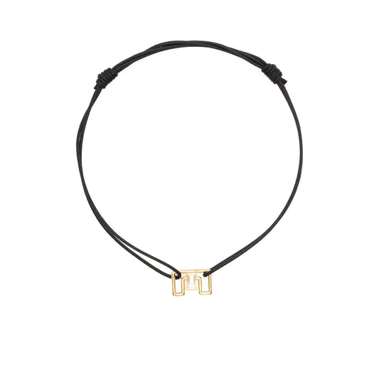ALIITA BRACCIALI MOD. CBPUHE00KZYG09K black cord bracelet with gold detail on white background.