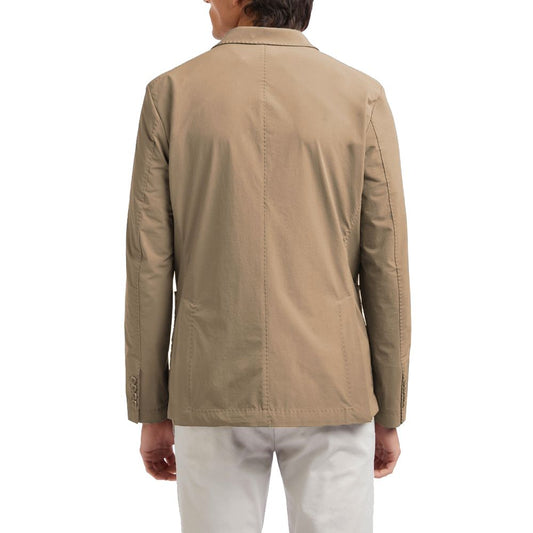 Back view of AT.P.CO Beige Polyamide Blazer showcasing classic design with two-button fastening and pockets.
