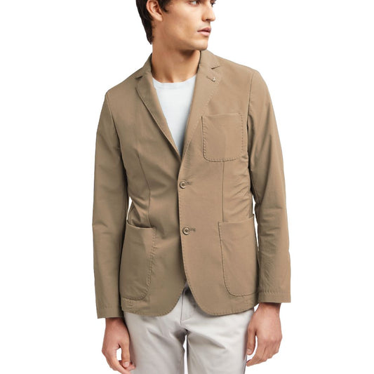 AT.P.CO Beige Polyamide Blazer with classic collar, two-button fastening, chest pocket, and two front pockets.