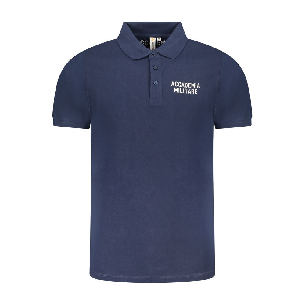 Accademia Militare Blue Cotton Polo Shirt with short sleeves, contrast print, logo, and three-button design.