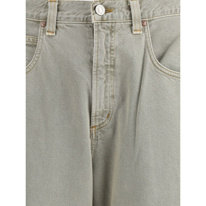 Agolde Gray Cotton Jeans Denim with wide-leg fit, five-pocket design, button and zipper closure, showing front detail.