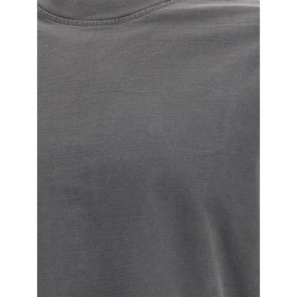 Close-up of the Agolde Gray Cotton Long Sleeve T-Shirt showcasing ribbed crew neck detail and soft jersey fabric.