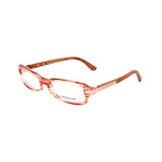 Side view of Alexander McQueen Red Acetate Frames glasses with distinctive red design and wooden temple accents.