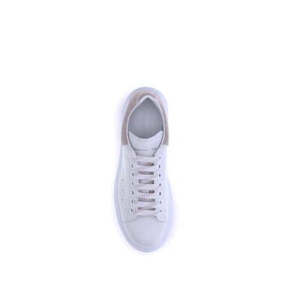 Top view of Alexander McQueen White Calf Leather Bos Taurus Platform Sneakers with lace-up closure and iconic branding details.