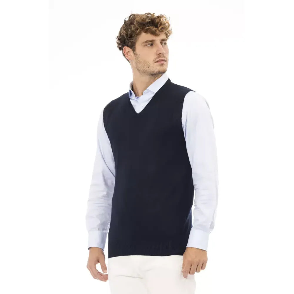 Alpha Studio Blue Viscose Men's V-neck Vest