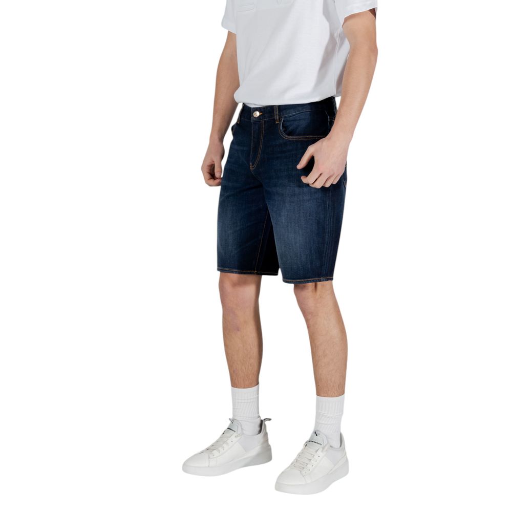 Alt Tag: Armani Exchange Blue Cotton Bermuda for men, spring/summer collection, made of 99% cotton, featuring dark blue denim fabric style.