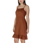 B.Young Brown Linen Midi dress, women's spring/summer collection, 52% linen and 48% viscose composition, stylish and elegant.