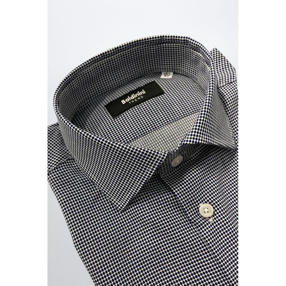 Baldinini Trend Blue Cotton Men Shirt with French collar and button closure, showcasing Italian craftsmanship and style.