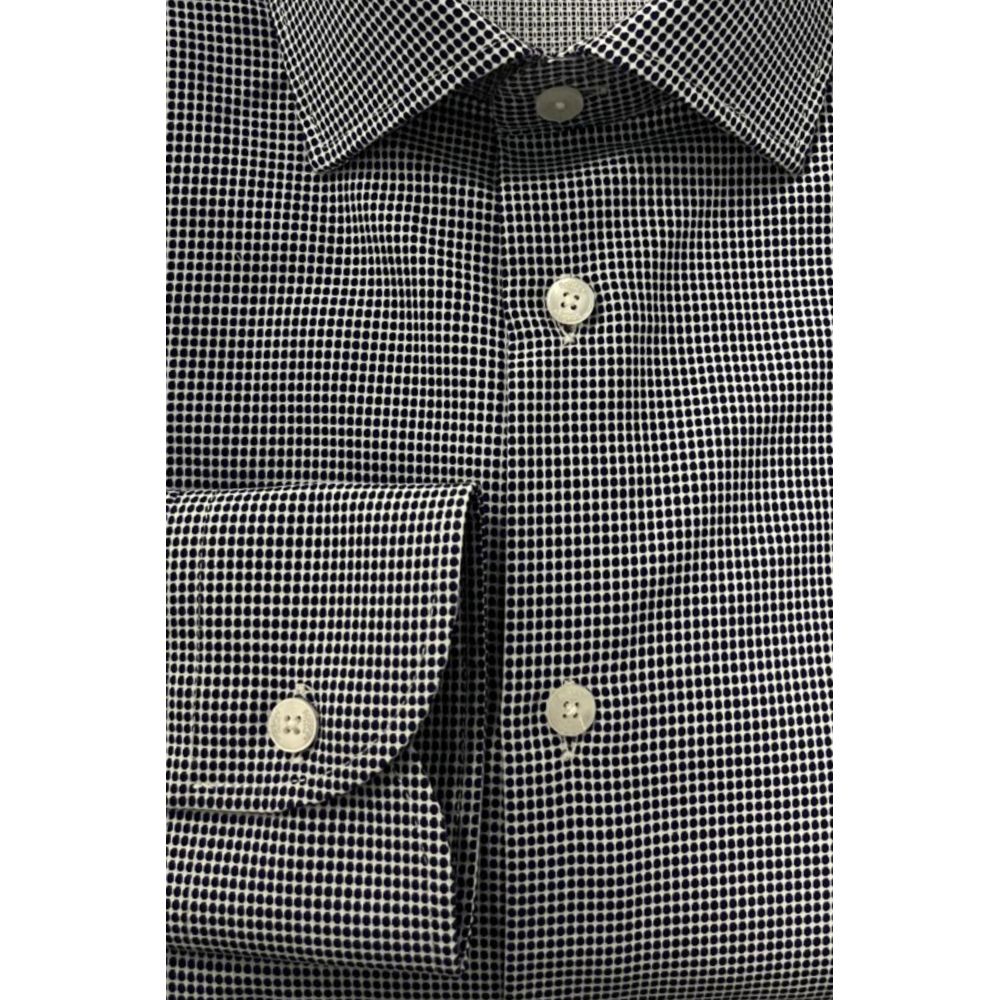 Baldinini Trend Blue Cotton Men Shirt with French collar and buttoned cuffs for a polished, contemporary style.